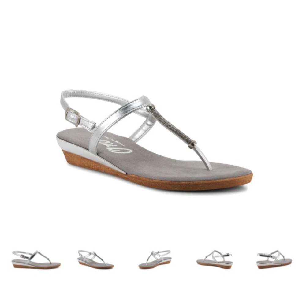 ONEX women's ava sandals in silver size 8 t-strap with back strap in a low heel